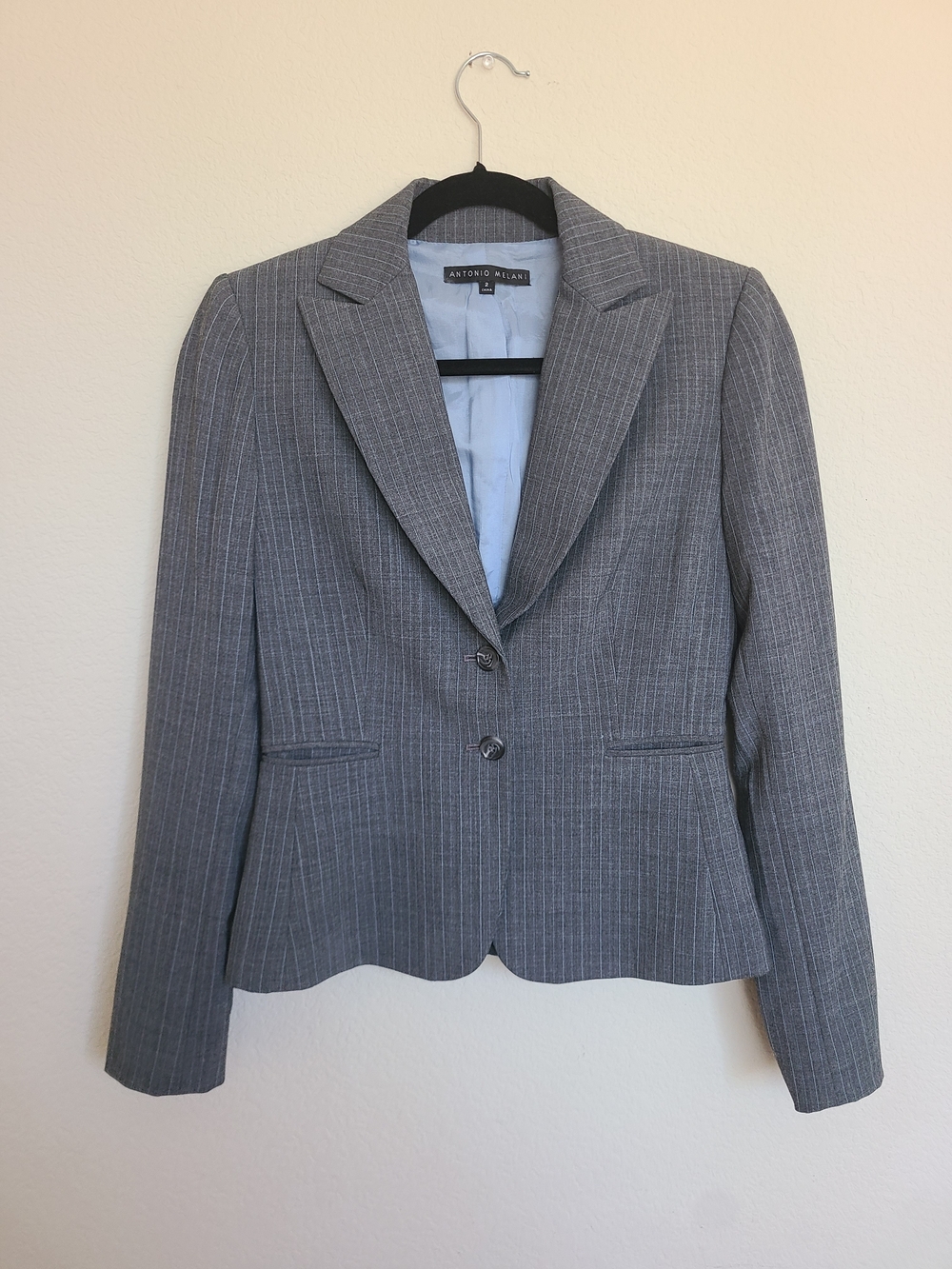 ANTONIO MELANI Gray Pinstripe Two-Button Blazer Size 2
